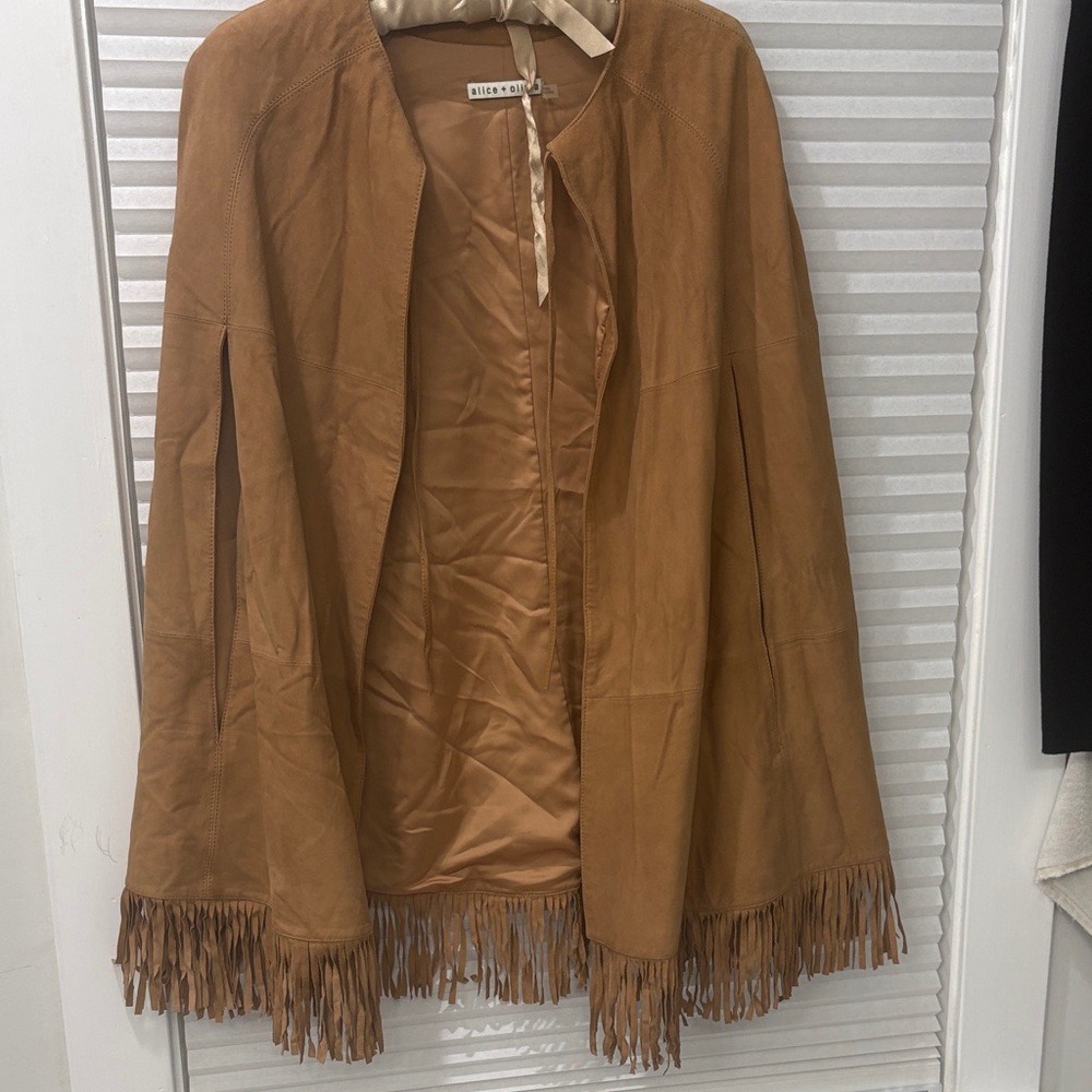 Alice + Olivia Tan Fringed Cape